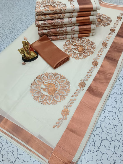 Cotton embroidery saree