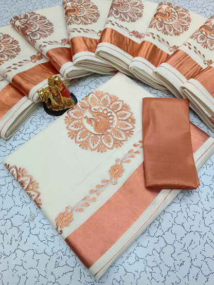 Cotton embroidery saree